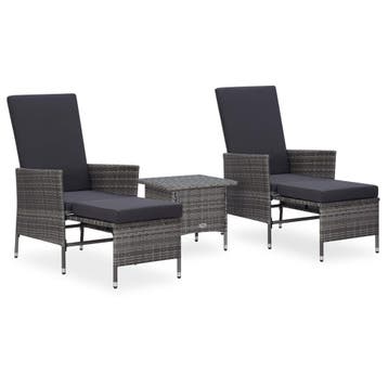 vidaXL 3-delige Loungeset met kussens poly rattan grijs, Verzenden, Nieuw, Loungeset