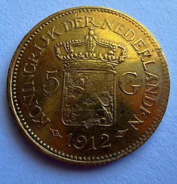 Nederland. Wilhelmina. 5 Gulden naslag (replica), Postzegels en Munten