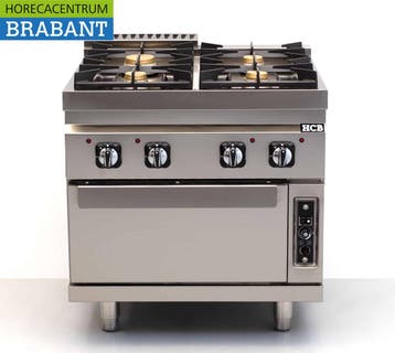 HCB RVS 4 pits Gasfornuis met oven Gasoven 35 kW GAS 80 cm, Ophalen of Verzenden