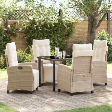vidaXL Tuin Eettafel Set met kussen 5 pcs Beige poly rattan, Verzenden, Nieuw
