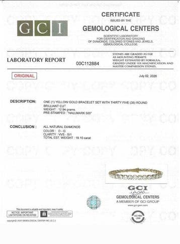 Bracelet - 14 carats Or jaune - 18.10ct. tw. Diamant