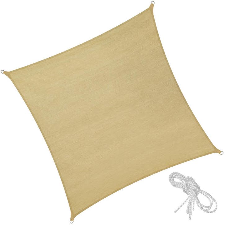 tectake Polyethyleen zonnezeil vierkant beige - 3,6 x 3,6 m, Tuin en Terras, Zonneschermen, Verzenden