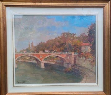 Gilberto Francisetti - Il ponte isabella in autunno, Antiek en Kunst