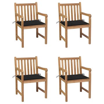 vidaXL Tuinstoelen 4 st met zwarte kussens massief teakhout, Verzenden