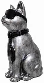 Zilveren poes met zonnebril - 28 cm, Verzenden