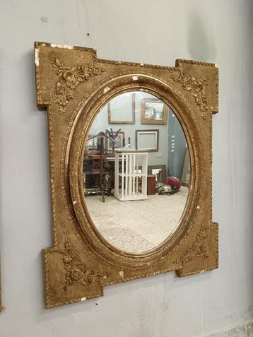 Spiegel- Oude spiegel in Napoleons III-stijl, Frankrijk,, Antiek en Kunst