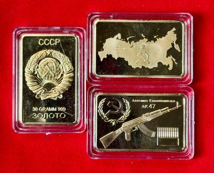 Themacollectie - Historical Collection of 3 Ingots 24 Gold, Antiek en Kunst, Antiek | Speelgoed