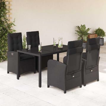 vidaXL 5-delige Tuinset met kussens poly rattan zwart, Verzenden, Nieuw, Tuinset