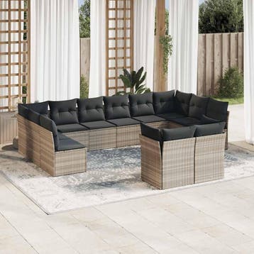 vidaXL 12-delige Loungeset met kussens poly rattan, Verzenden, Loungeset