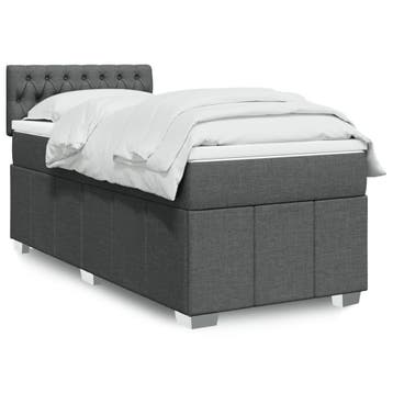 vidaXL Boxspring met matras stof donkergrijs 100x200 cm, Verzenden