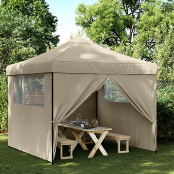 vidaXL Partytent inklapbaar pop-up met 4 zijwanden taupe, Verzenden, Nieuw