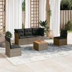 vidaXL 6-delige Loungeset met kussens poly rattan grijs, Verzenden, Loungeset