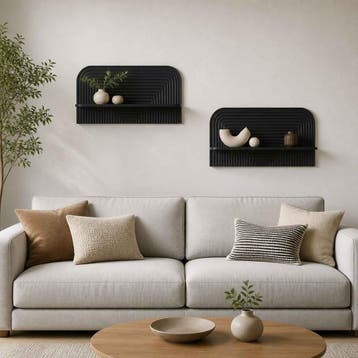 vidaXL Wandplank 2 st Zwart 80,5 x 13,5 x 37,5 cm Bewerkt, Verzenden, Nieuw