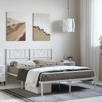 vidaXL Bedframe met hoofdbord metaal wit 135x190 cm, Verzenden