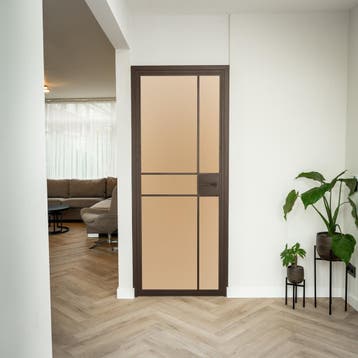 Stalen Binnendeur - 6 Vlaks - Brons - Mat glas - Met slot, Minder dan 80 cm, Binnendeur, Nieuw, Metaal