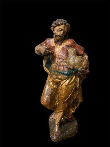 Beeld, San giovanni battista - 77 cm - gepolychromeerd hout