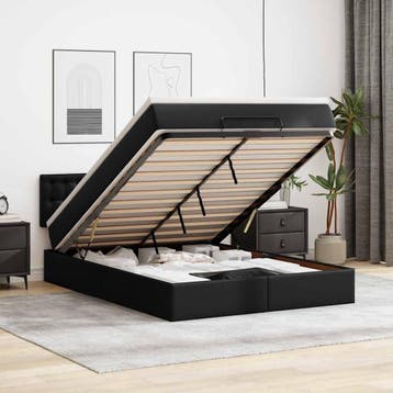 vidaXL Bed poef met matrassen en LEDs 140x190cm kunstleer, Verzenden