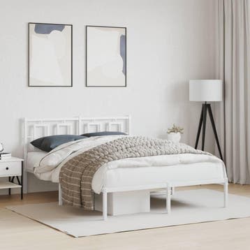 vidaXL Bedframe met hoofdbord metaal wit 140x200 cm, Verzenden
