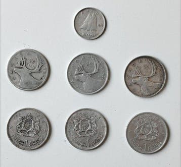 Canada, Marokko. Lot 7 monnaies 1947 (Zonder minimumprijs)