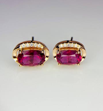 Oorbellen - 14 karaat Geel goud - 3.92ct. tw. Toermalijn -, Nieuw