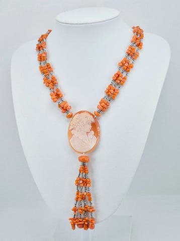 Koraal - Zilver - Halsketting - CORALLO MEDITERRANEO
