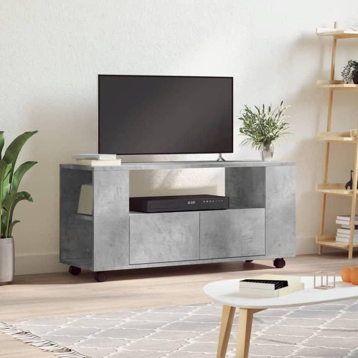 vidaXL Tv-meubel 102x34,5x43 cm bewerkt hout betongrijs, Huis en Inrichting, Kasten |Televisiemeubels, Nieuw, Verzenden