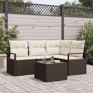 vidaXL Bankstel 5 st Bruin en Crème poly rattan, Verzenden, Nieuw