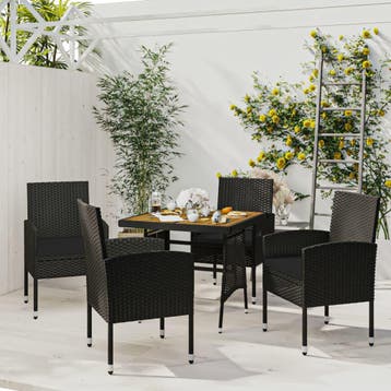 vidaXL 5-delige Tuinset poly rattan zwart, Verzenden, Nieuw, Tuinset