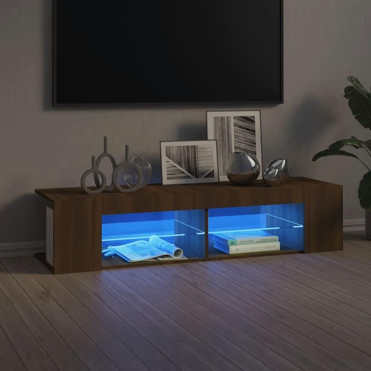 vidaXL Tv-meubel met LED-verlichting 135x39x30 cm bruin, Maison & Meubles, Armoires | Mobilier de télévision, Envoi
