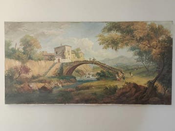 Scuola italiana (XX), firmato Marini - Grande paesaggio con
