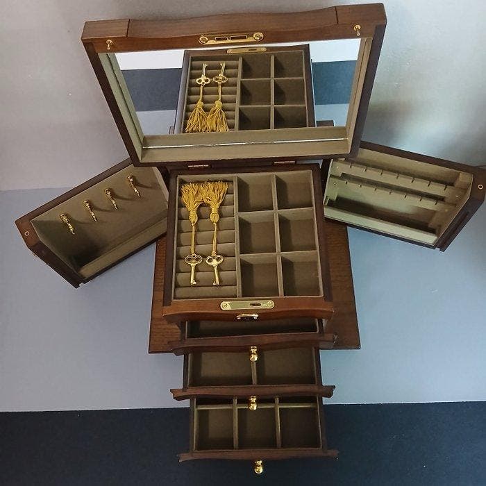 Boîte à bijoux - Coffret à bijoux - Bois, Miroir, Antiquités & Art, Art | Objets design