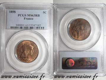 France Frankreich Km 842 5 Centimes 1898 Typ Dupuis Pcgs..., Postzegels en Munten, Verzenden, België
