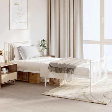 vidaXL Bedframe met hoofd- en voeteneinde metaal wit 90x200, Verzenden