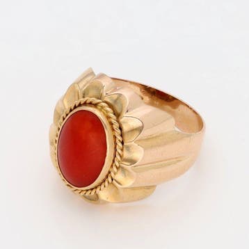 Bague - 18 carats Or rose Corail rouge, Nieuw