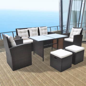 vidaXL 6-delige Tuinset met kussens poly rattan bruin, Verzenden, Tuinset
