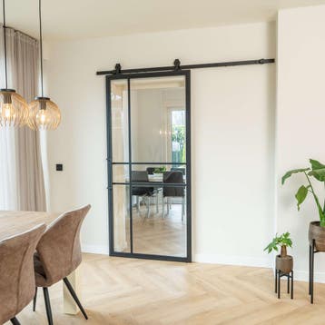 Stalen Schuifdeur Zwart 6 Vlaks Helder glas Luxe design *, 75 tot 150 cm, Nieuw, 150 tot 225 cm, Metaal