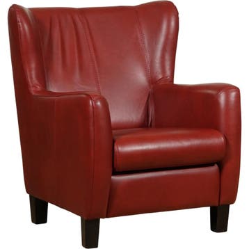 Leren fauteuil Hug - Granada Rouge (rood) - Poten hout, Huis en Inrichting, Nieuw, Ophalen of Verzenden, 75 tot 100 cm, Eigentijds, Klassiek, Retro, Romantisch