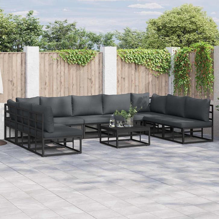 vidaXL Tuinbank Set met kussen 9 pcs Zwart Aluminium, Jardin & Terrasse, Ensembles de jardin, Envoi
