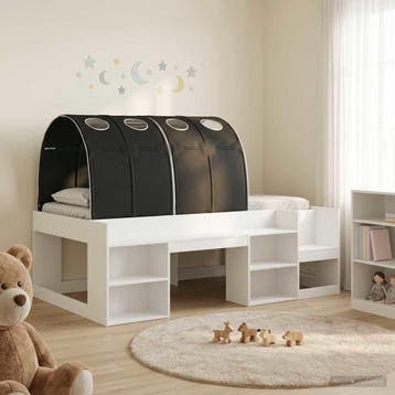 vidaXL Bed met Tunnel met plank 3 st Wit en zwart Bewerkt, Huis en Inrichting, Slaapkamer | Bedden, Verzenden, Nieuw