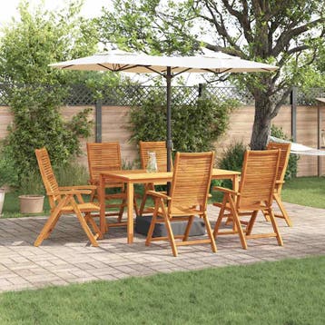 vidaXL Tuin Eettafel Set 7 st Bruin Massief Acacia Hout, Verzenden, Nieuw