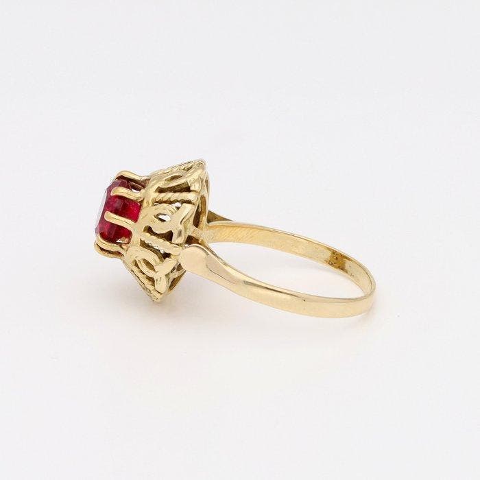 Ring - 18 karaat Geel goud - Robijn, Handtassen en Accessoires, Ringen