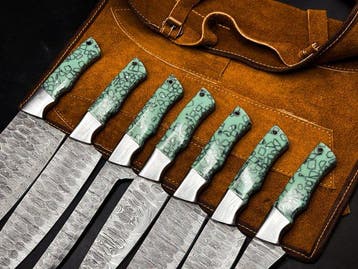 Handmade Kitchen Knife Set With Leather Bag Included -