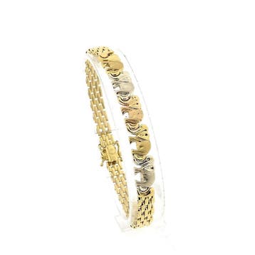 Tricolor gouden armband met olifanten (Schakelarmband), Ophalen of Verzenden, Gebruikt, Goud, Goud