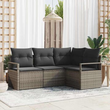 vidaXL Bankstel 4 st Grijs poly rattan, Verzenden, Nieuw