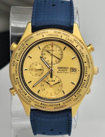 Seiko - Very Rare Gold tone - World Timer Alarm NOS - Zonder