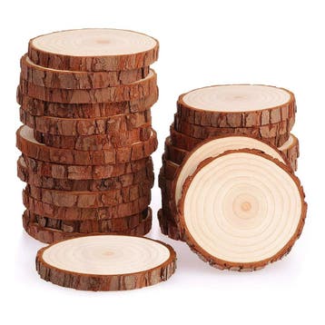 Set van 15 houten boomschijven met schors (4-5 cm diameter,, Verzenden