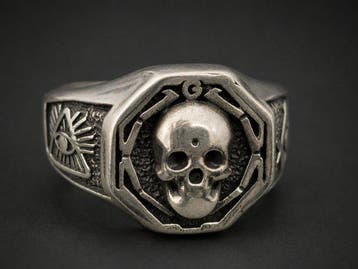 Maçonnique Memento Mori – Crâne rare , Argent sterling 925 -
