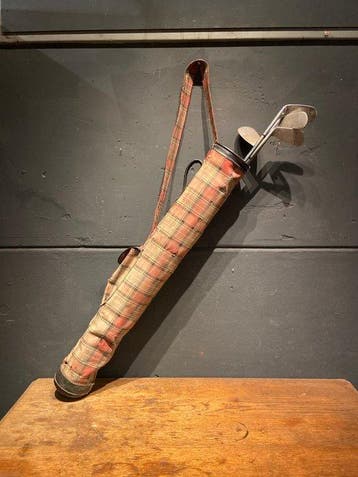 Vintage Tartan Golfbag with 4 golf clubs - Golftas
