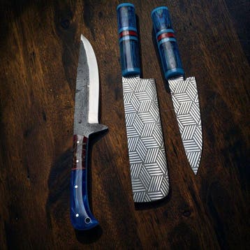 Keukenmes - Cleaver - Handgemaakte keukenmessenset. - Staal,, Antiek en Kunst, Antiek | Keukengerei