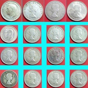 Australië. KGVI & QEII. Florin and Shilling 1944-1962 (16